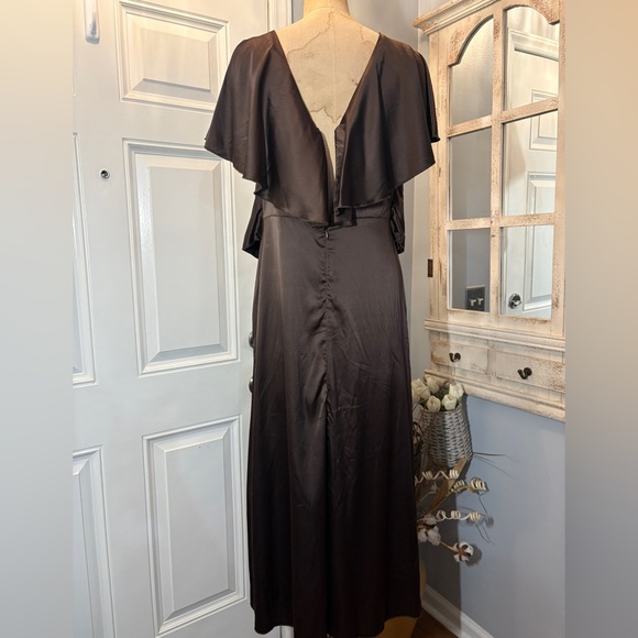 Babeyon A-Line V-Neck Chocolate Midi Gown Versatile Elegant Wedding Guest Formal - Picture 7 of 9